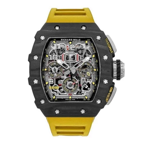 Часы Richard Mille RM 011 Automatic Flyback Chronograph Carbon on Yellow Rubber Strap 310212