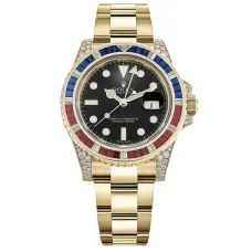 Часы Rolex GMT-Master II Yellow Gold Diamonds Sapphires Rubies Black Dial 116758 SARU 021118