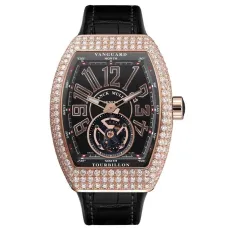Часы Franck Muller Vanguard Tourbillon 45 mm V 45 T D Diamond Rose Gold Black Leather Strap 080412