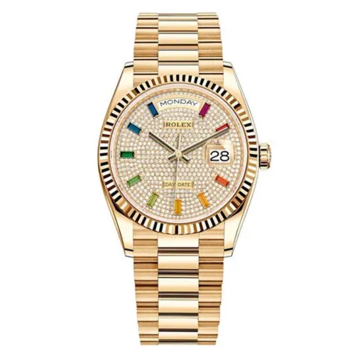 Часы Rolex Day-Date Ladies Diamond-paved 10 baguette rainbow sapphires 128238 020668